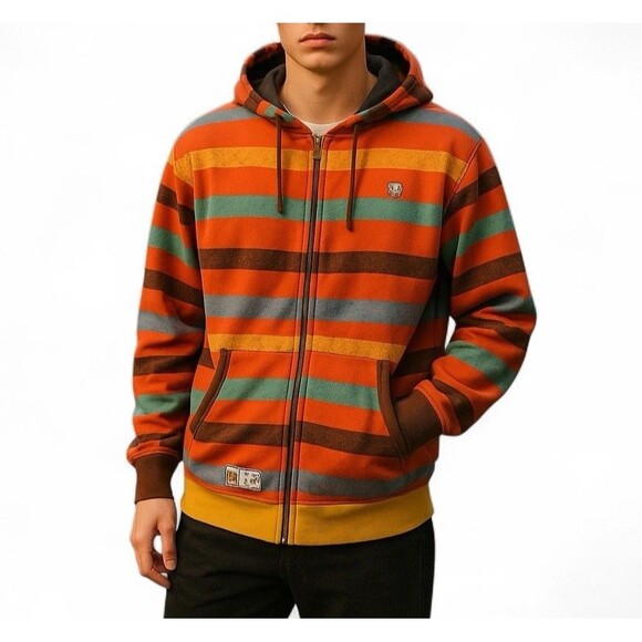 Rocawear 3XL Mens Striped Zip Hoodie Jacket Yellow Orange 100% Cotton Y2K Roca - Picture 2 of 9